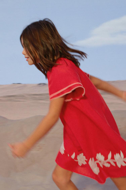 ZARA ПЛАТЬЕ С ВЫШИВКОЙ, КРАСНЫЙ/БЕЛЫЙ