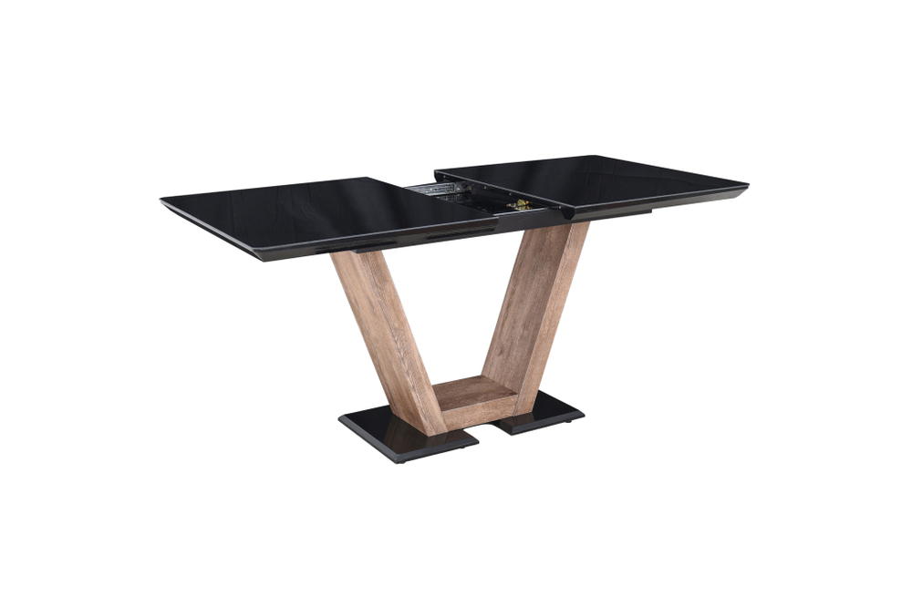 Стол Аврора Торонто 140, Черный с чёрным стеклом/Ель умбра, черный