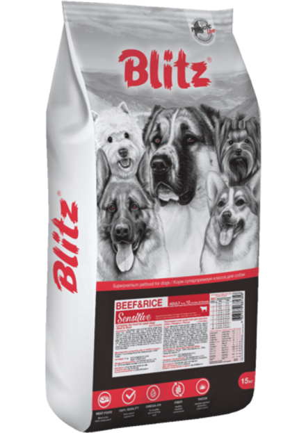 Blitz 15кг Sensitive Beef&Rice Сухой корм для собак Говядина и рис