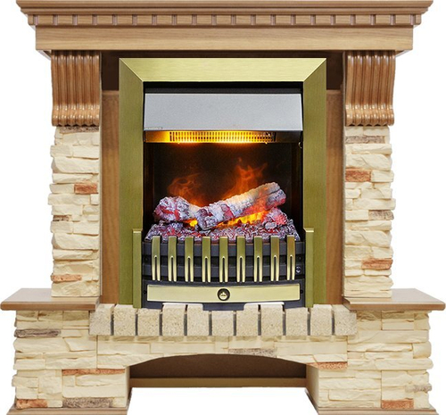 Каминокомплект Pierre Luxe - Дуб / Сланец с очагом Danville Antique Brass FB2