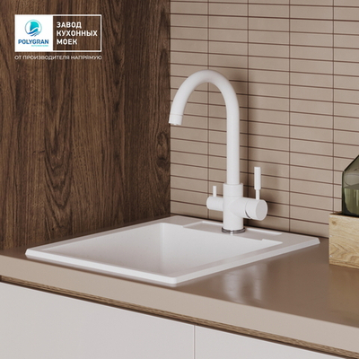 Мойка POLYGRAN ARGO-420 белый хлопок №36, смеситель COLORADO белый