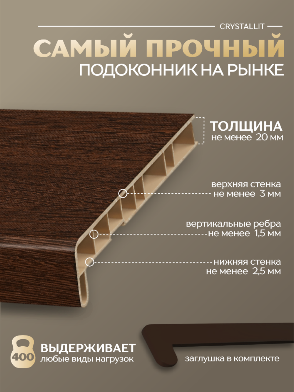 Подоконник пластиковый Кристаллит Венге глянцевый