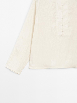Massimo Dutti Рубашка из струящейся ткани с пуговицами на груди, натуральный, кремовый