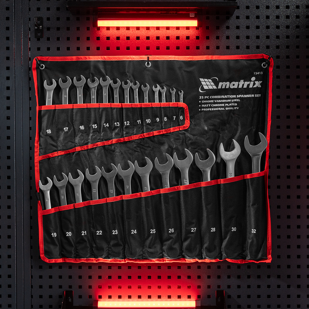 Набор ключей комбинированных, 6-32 мм, 25 шт, CrV, матовый хром Matrix