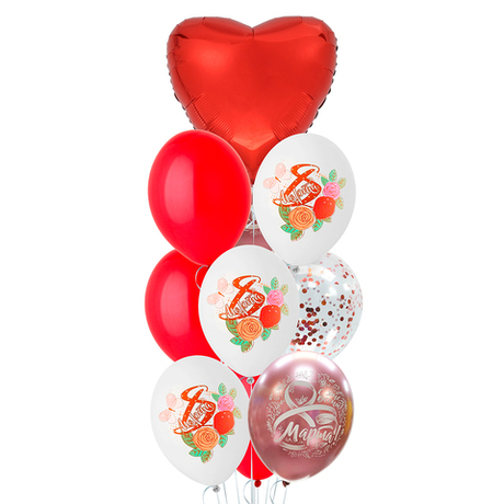 Букет из воздушных шаров "С 8 марта Малое Сердце Красное"