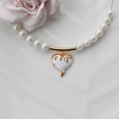 Подвеска Сердце с белой эмалью, 17*15 мм, позолота, П433