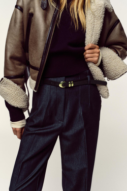 ZARA БРЮКИ С ВЫСОКОЙ ПОСАДКОЙ И РЕМНЕМ, ИНДИГО