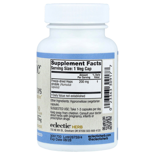 Eclectic Herb, сублимированный хмель, 200 мг, 90 веганских капсул