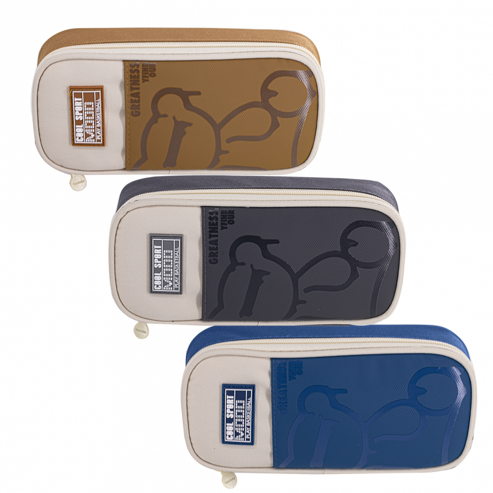 Пенал - косметичка Alingar, ткань, молния, 1 откидная планка, боковой карман, 210 х 85 х 40 мм, "CREATNESS", микс (корич, тем-серый, бирюзовый)