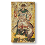 Икона Дмитрий (Димитрий) Солунский великомученик Фессалоникийский. Деревянная мерная икона в рост ребенка. Икона на левкасе. Освящена