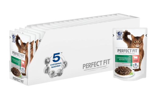 Влажный корм Perfect Fit Sterile для стерилизованных кошек, с говядиной в соусе, 28 шт x 75 г