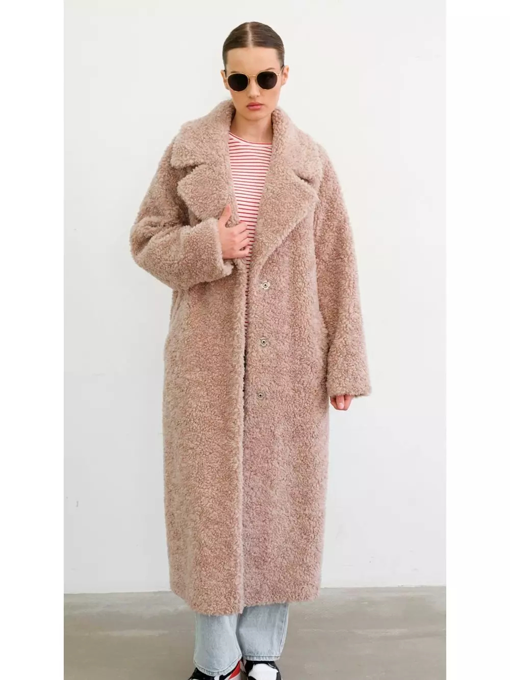 Шуба чебурашка длинная из овечьей шерсти, SilverFox (арт.S1072rm09bz)