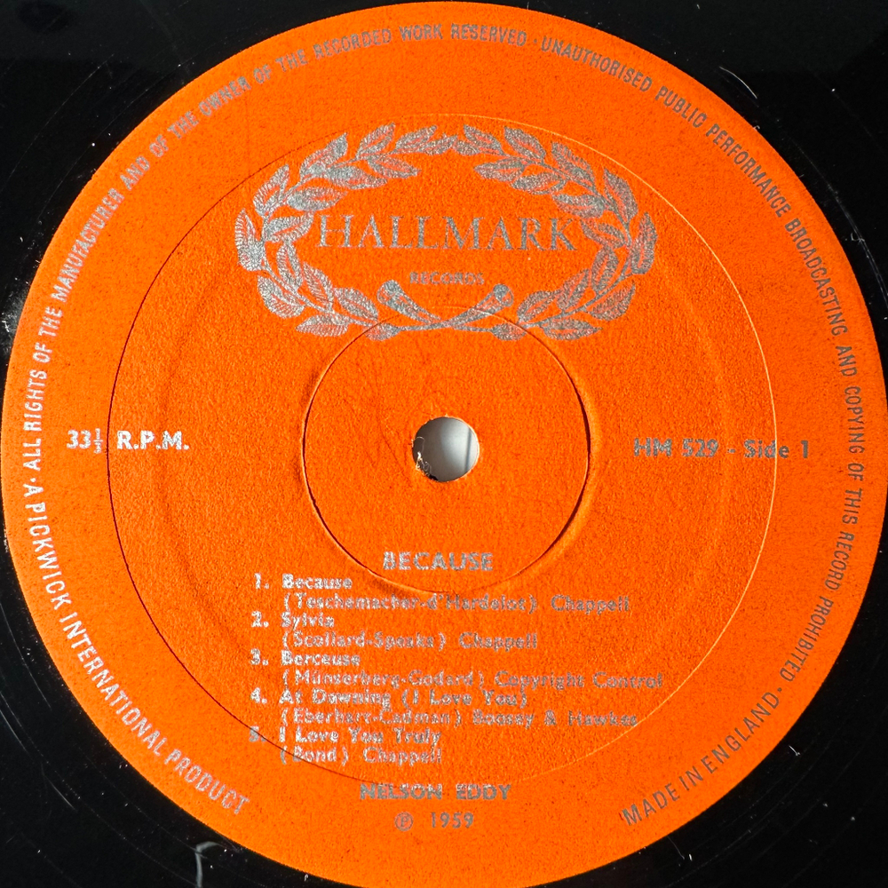 Nelson Eddy – Nelson Eddy Sings "Because" (Англия 1967г.)