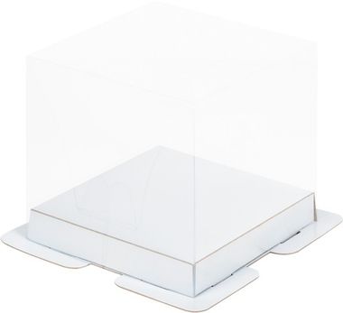 Коробка под торт ПРЕМИУМ с пьедесталом прозрачная, БЕЛАЯ 130*130*125 (внутр.размер 130*130*100) мм