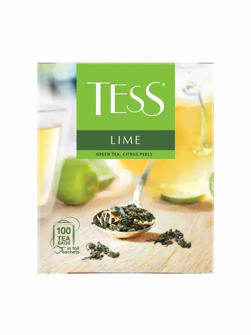 Зеленый чай с цедрой цитрусовых и ароматом лайма Tess Lime в пакетиках, 100 шт
