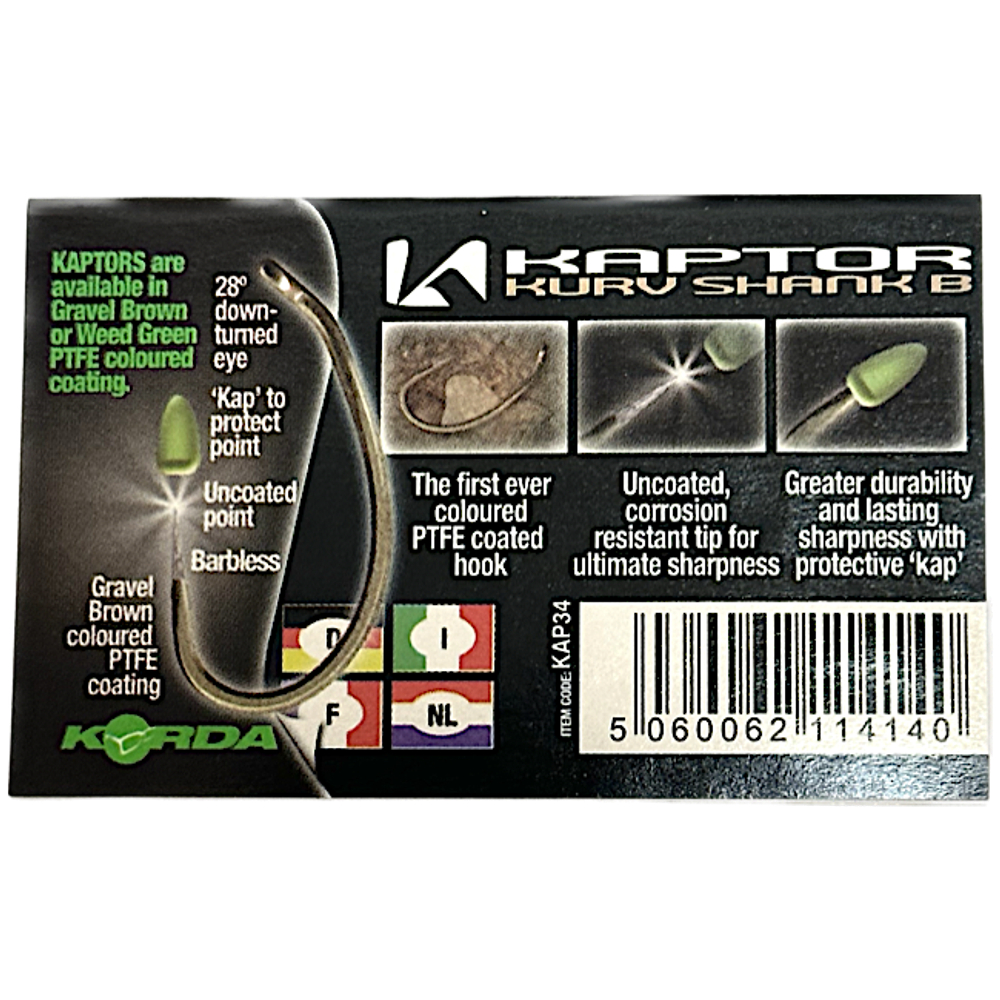 Крючок Korda Kaptor Kurv Shank-B Gravel-10 KAP34 10шт