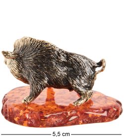 Народные промыслы AM- 994 Фигурка «Кабан» (латунь, янтарь)