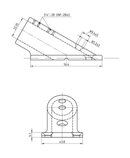 Основание стойки леера 7/8" (22,2 мм), 30 град, прямоугольное