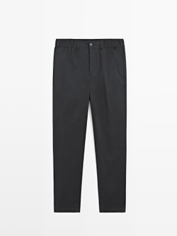 Massimo Dutti Брюки-джоггеры из смесовой хлопковой ткани, темно-синий