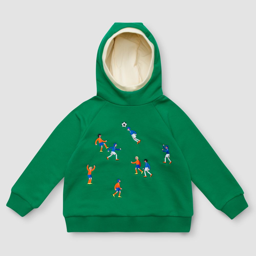 Толстовка насыщенного зеленого цвета с капюшоном "Матч"