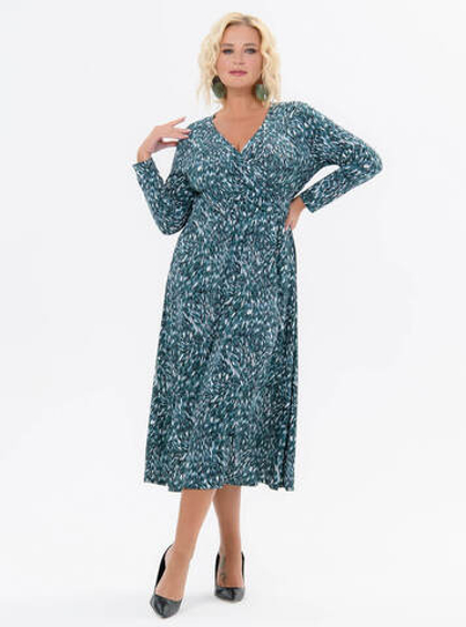 Платье приталенное, принт изумрудно-зеленый