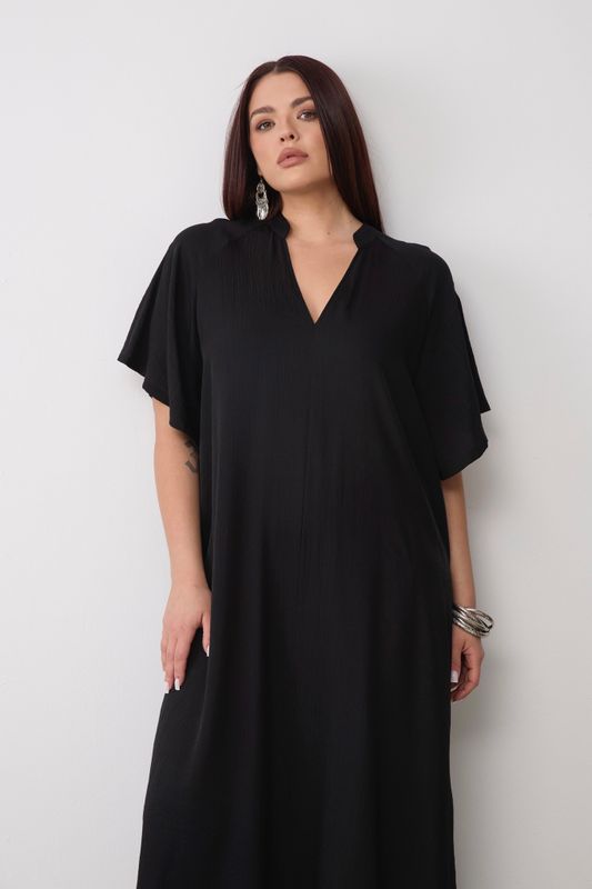 Платье-туника из жатой вискозы, черный