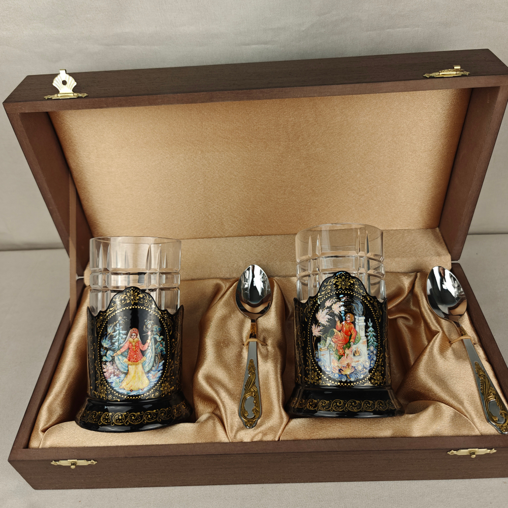 Чайный набор подстаканников "Русские сказки" (ручная роспись Палех) №20