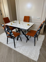 Кухонный раскладной стол "Монако" из керамогранита, белый мрамор и 4 стула ТРОПИК