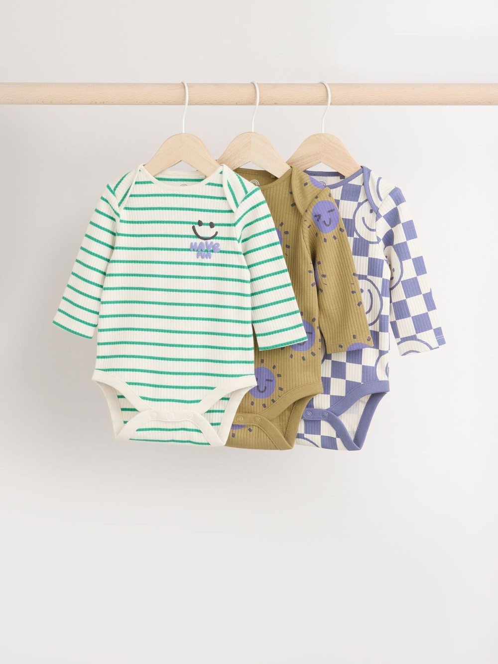 Боди с длинным рукавом для малышей Next B79-850, 3 шт., Бежевый, Светло-фиолетовый, Зеленый