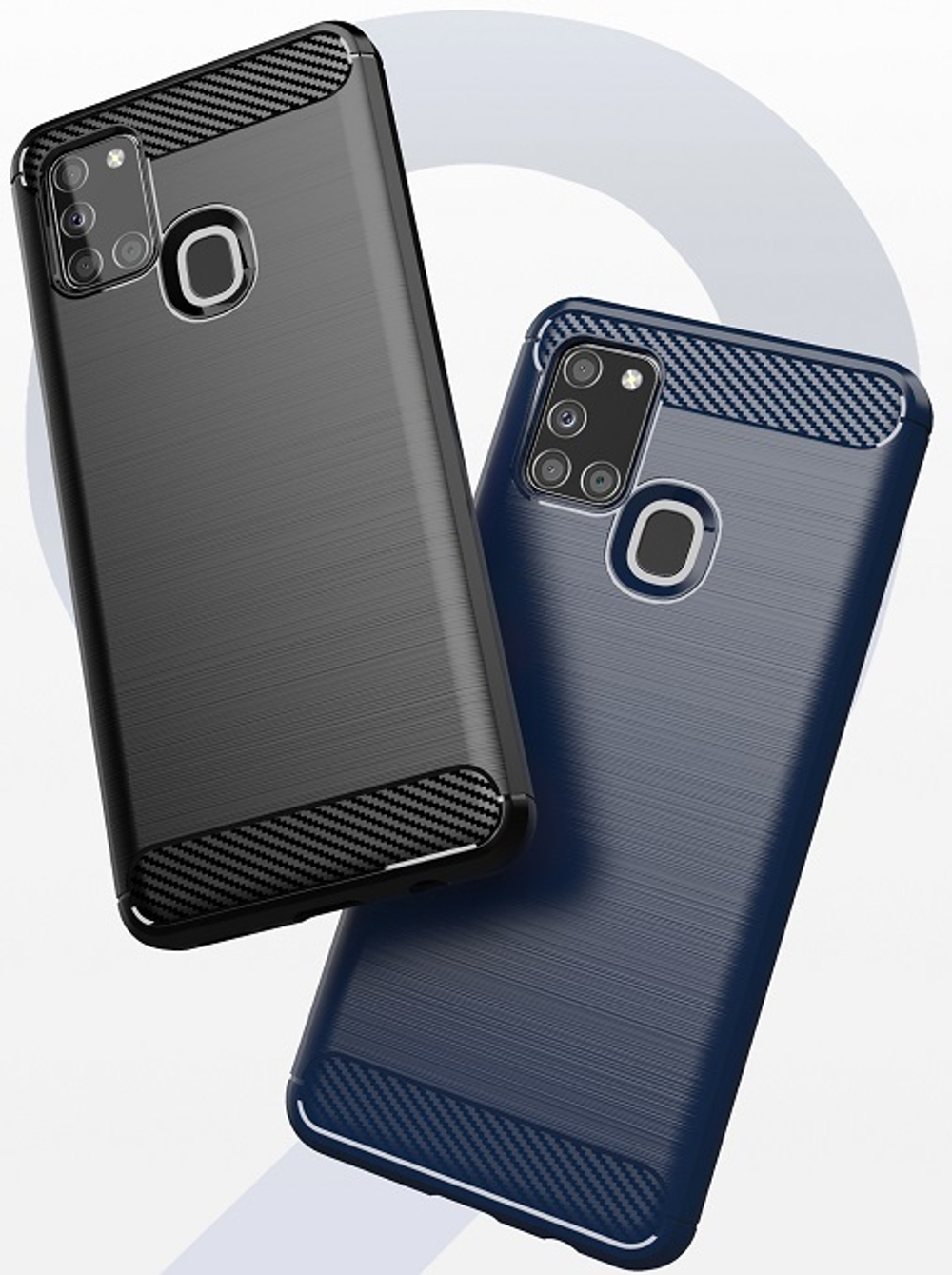 Чехол в стиле карбон на Samsung Galaxy A21S, темно-синий цвет, серия Carbon от Caseport