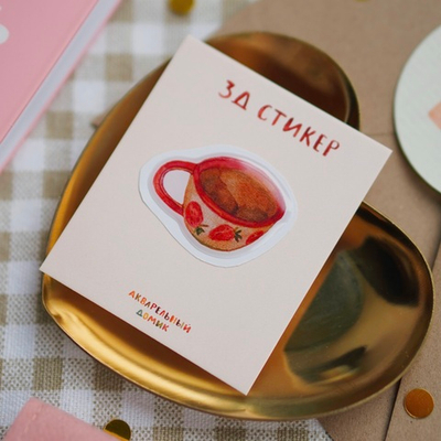 3-д стикер "клубничная кружка"