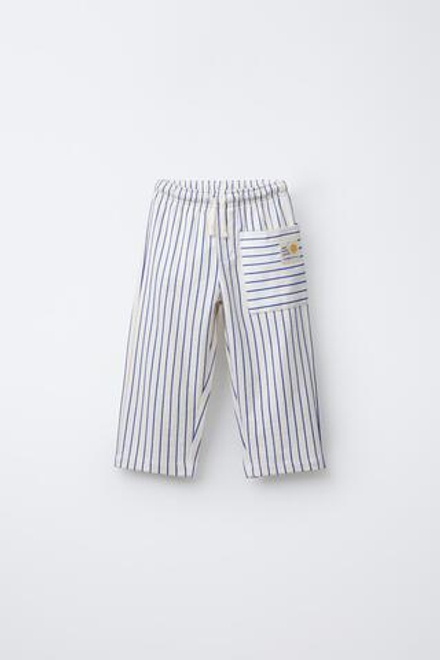 ZARA БРЮКИ ИЗ РЕЛЬЕФНОЙ ТКАНИ В ПОЛОСКУ, СИНИЙ