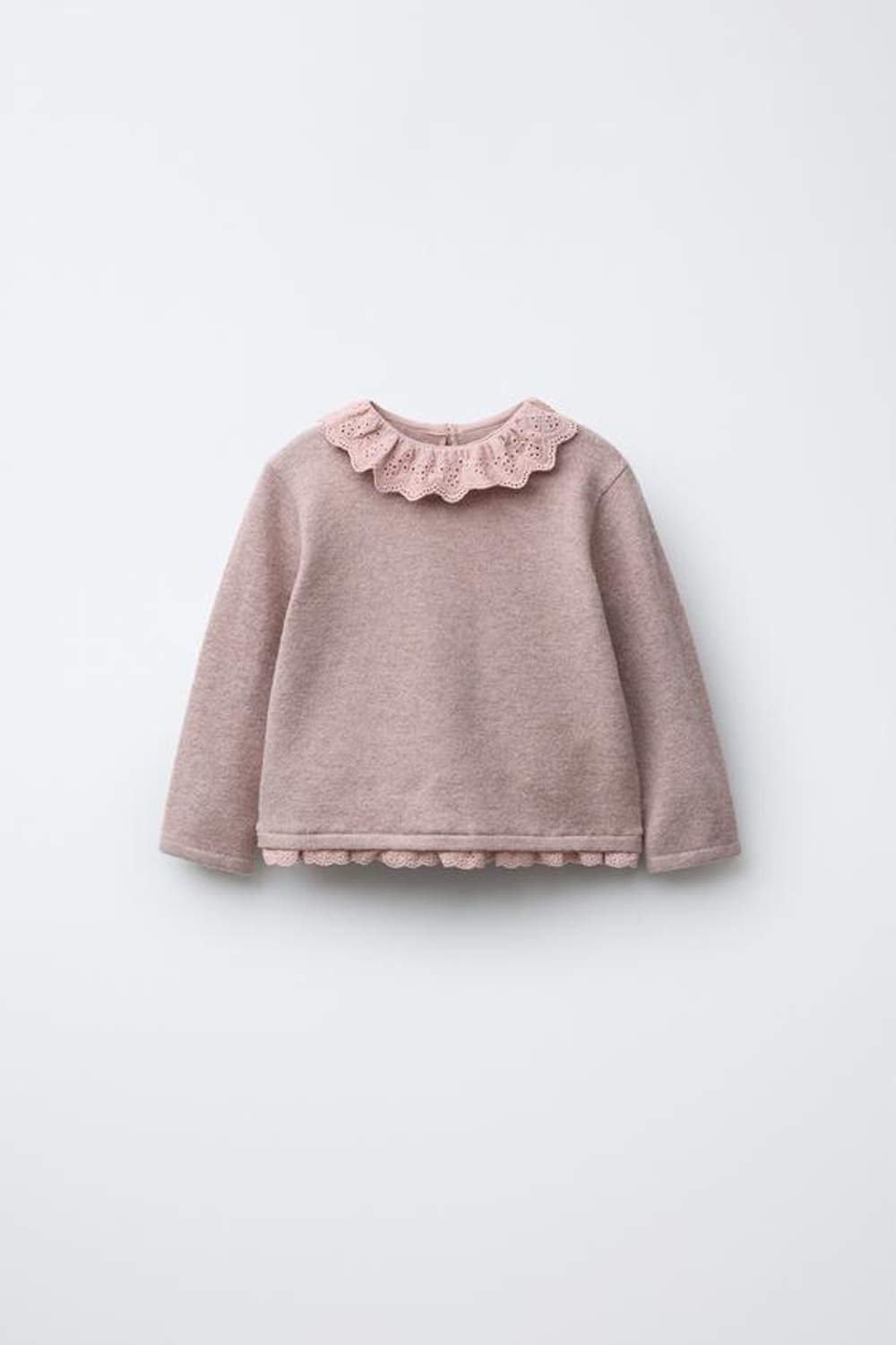 ZARA ВЯЗАНЫЙ ДЖЕМПЕР С КРУЖЕВОМ, БЛЕДНО-РОЗОВЫЙ