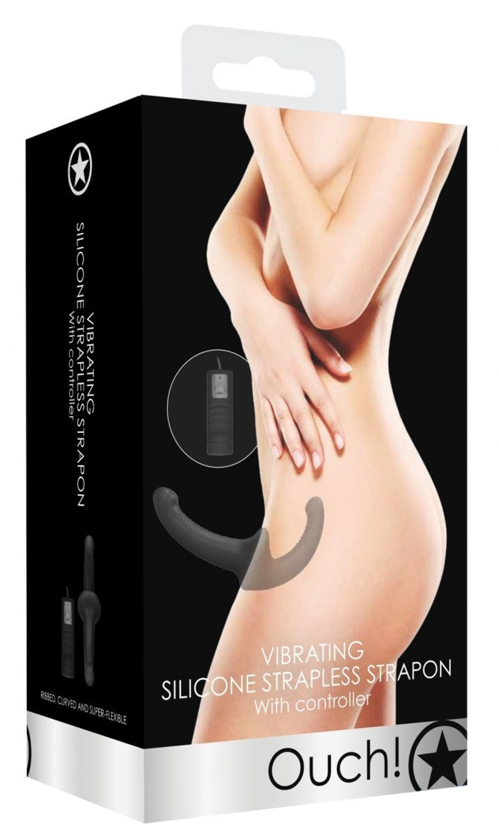 Черный безремневой вибрострапон с пультом управления Vibrating Silicone Strapless Strapon (Цвет: черный)
