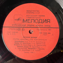 Винтажная виниловая пластинка LP Диалог Dialogue Ночной Дождь The Night Rain (СССР 1986)