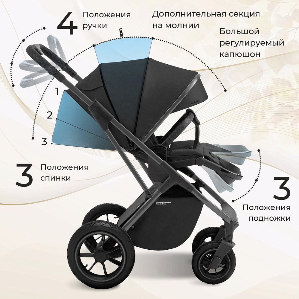 Коляска 3 в 1 Sweet Baby Ricci Air + автокресло Premier Grey Black (Air)