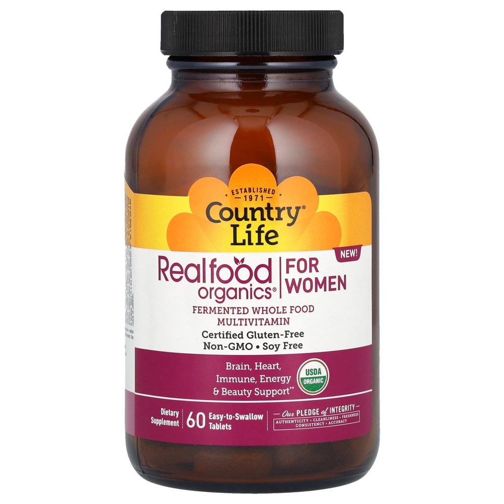 Country Life, Realfood Organics, мультивитамины для женщин, 60 таблеток, которые легко глотать
