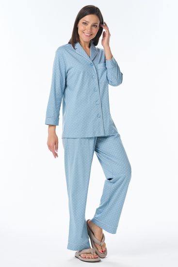 Пижама женская с брюками и рубашкой на пуговицах Лори P0300-F51.2F11 голубая