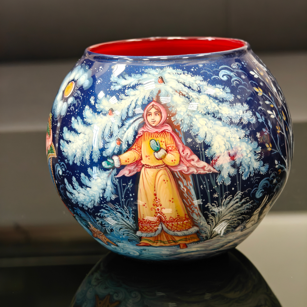Вазочка с ручной росписью Палех "Морозко"