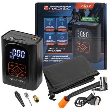 Компрессор поршневой автомобильный беспроводной с цифровым манометром (25л/мин,) F-010 Forsage F-010