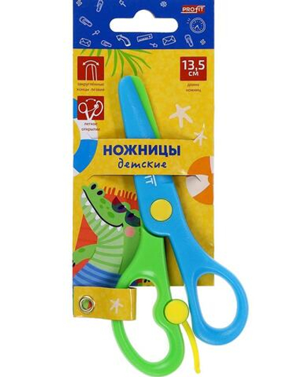 Ножницы детские 13,5см. "Крокодил" зелёно-синие, пласт лез,ручки (Проф-Пресс)