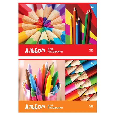 Альбом для рисования 40л, А4, BG Рисуем карандашами, на скрепке, обл. картон, ассорти