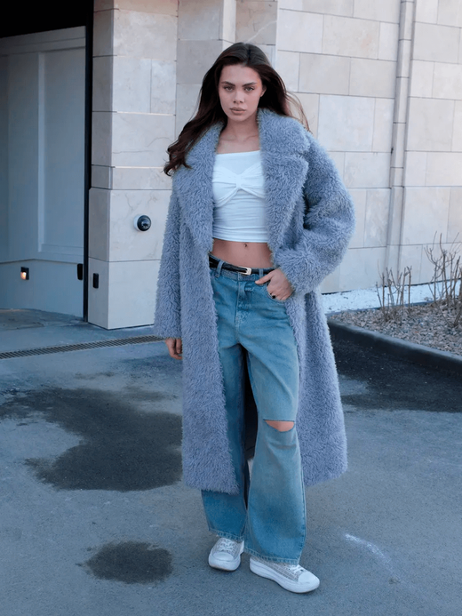 Шуба из шерсти мериноса, стальная, SilverFox