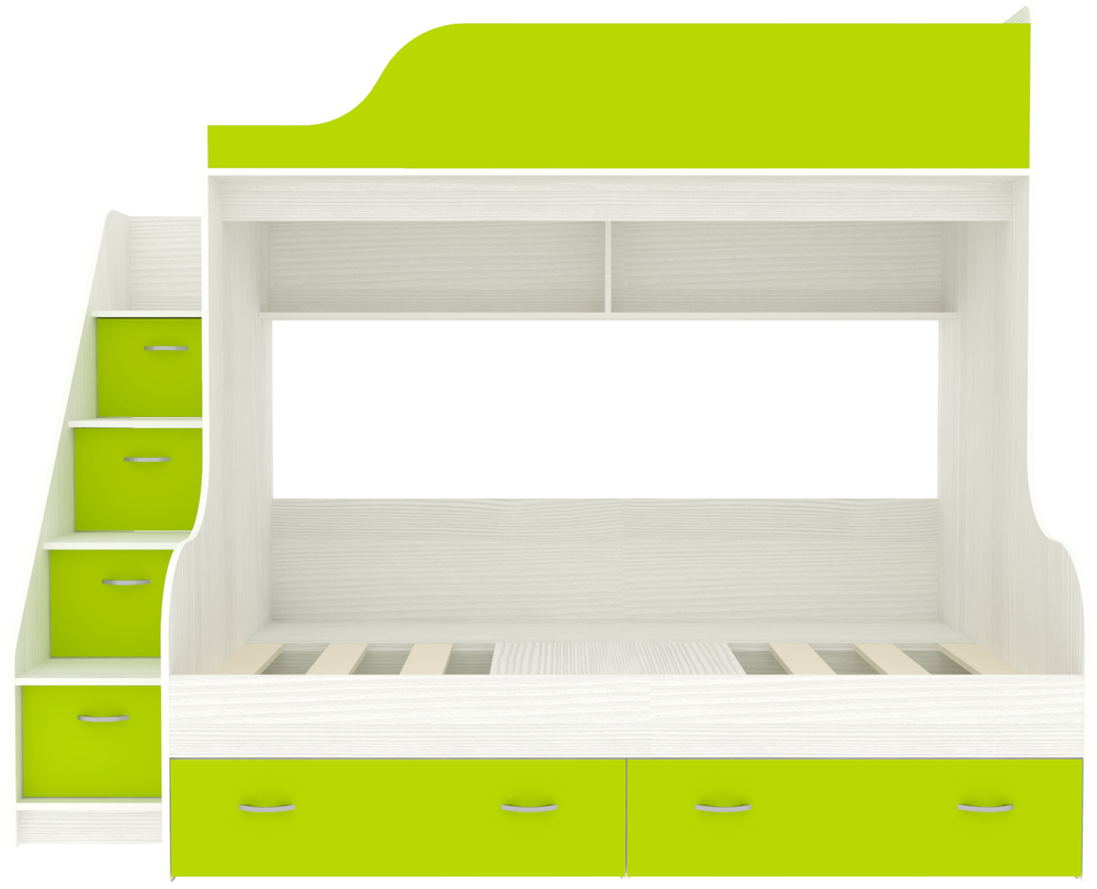 Двухъярусная кровать КарИВи Дуэт-15 с лестницей Комод КарИВиом Белое Дерево Лайм
