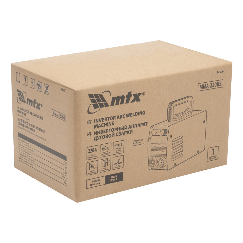Инверторный аппарат дуговой сварки MMA-220BS, 220 А, ПВ 60% MTX