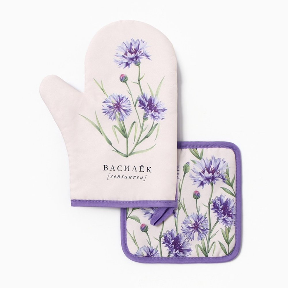 Набор кухонный «Василек» варежка-прихватка 20×27 см, прихватка 17×17 см 100% п/э