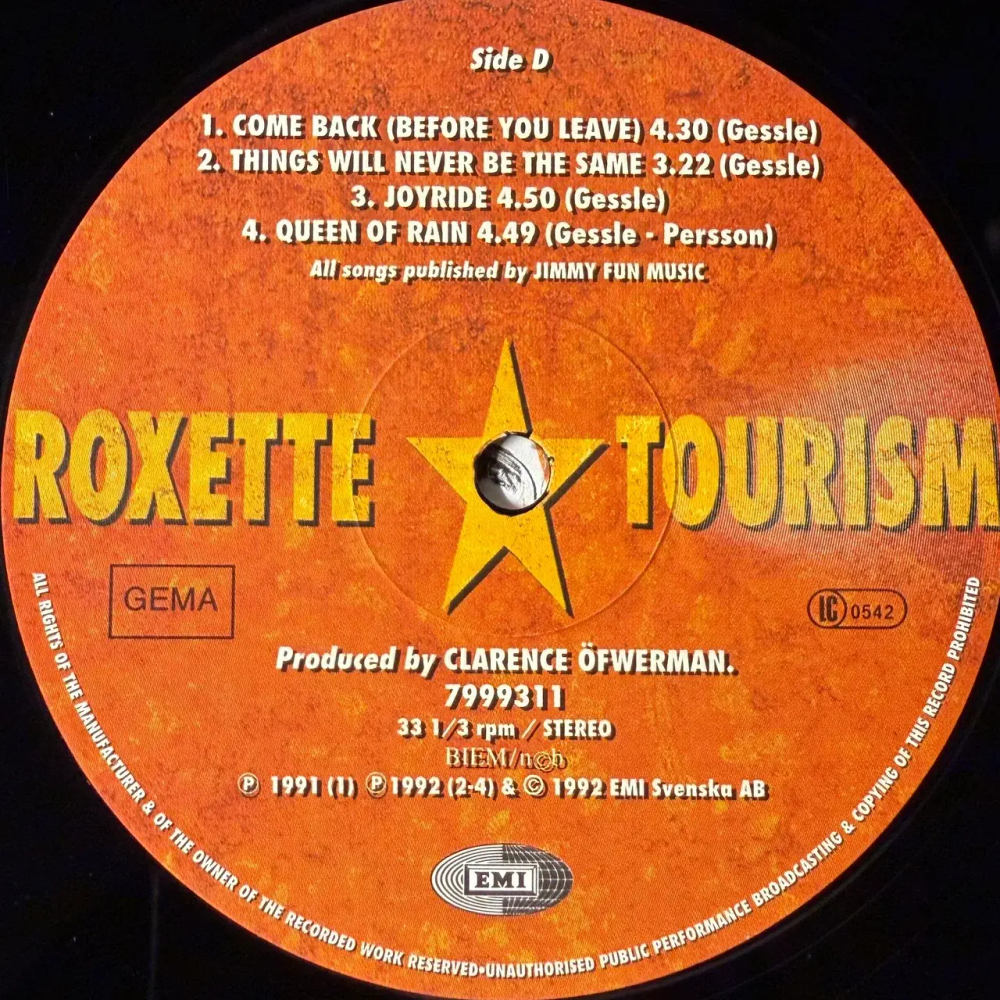 Roxette ‎– Tourism 2LP (Европа 1992г.)