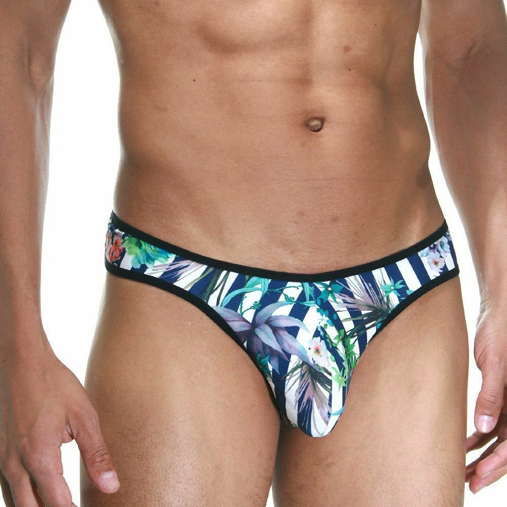 Мужские трусы стринги синий микс с черной окантовкой Cosmos Colors FR10_BG