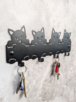 Ключница настенная Котята, металл, черная