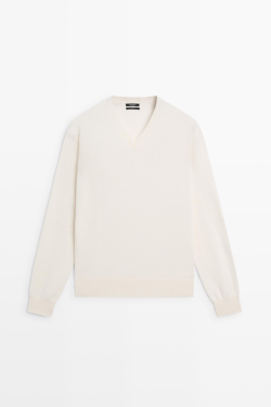Massimo Dutti Свитер из 100% кашемира, натуральный/кремовый